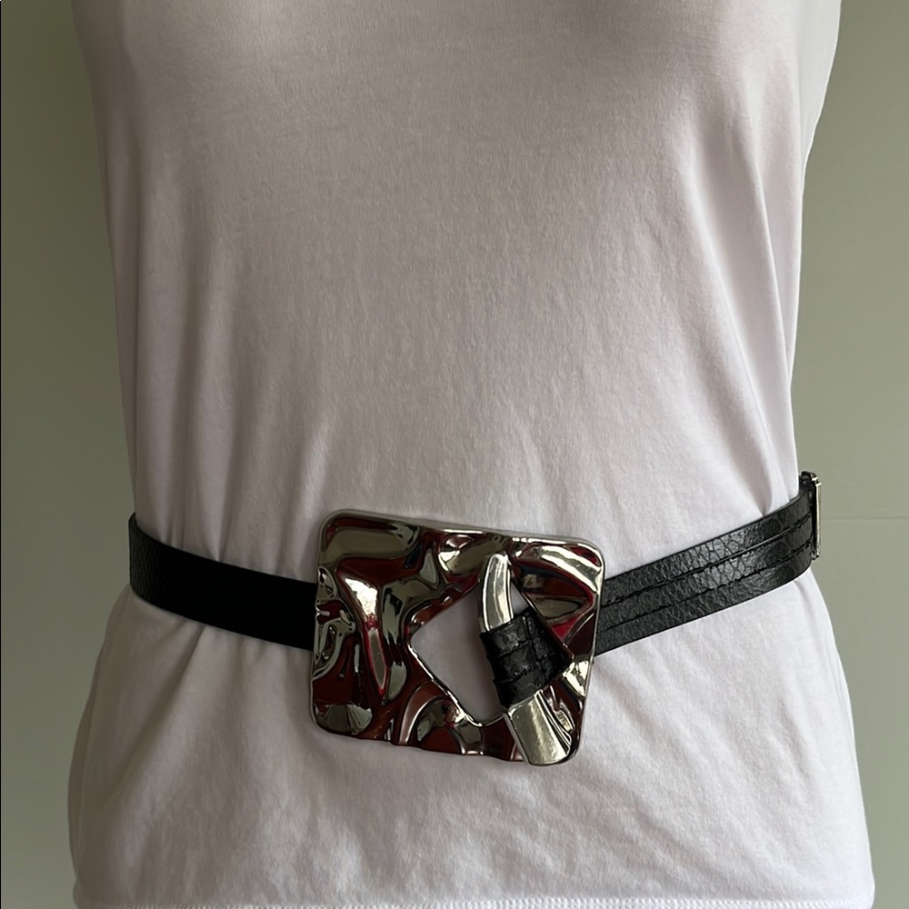 Stylish Black Belt with Silver Buckle